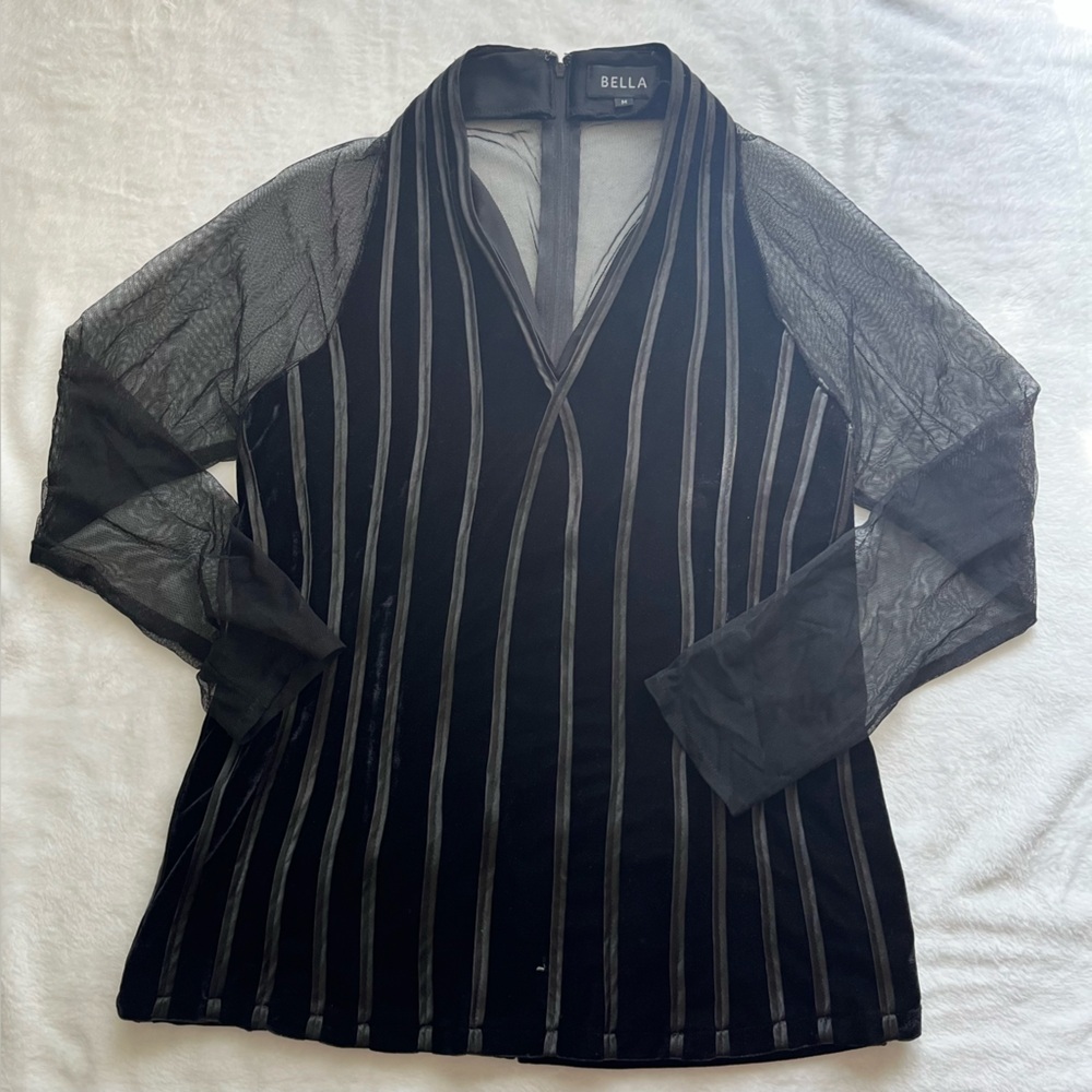Black Sheer Sleeve Striped Top
